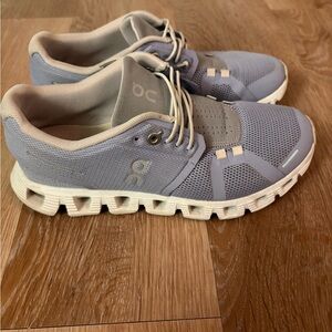 On Running Sky Blue and White Athletic Shoes